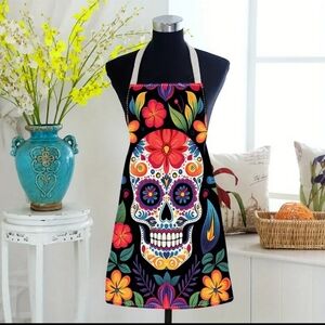 Day of the Dead Sugar Skull Kitchen Cookout Apron 100% Polyester, Flowers